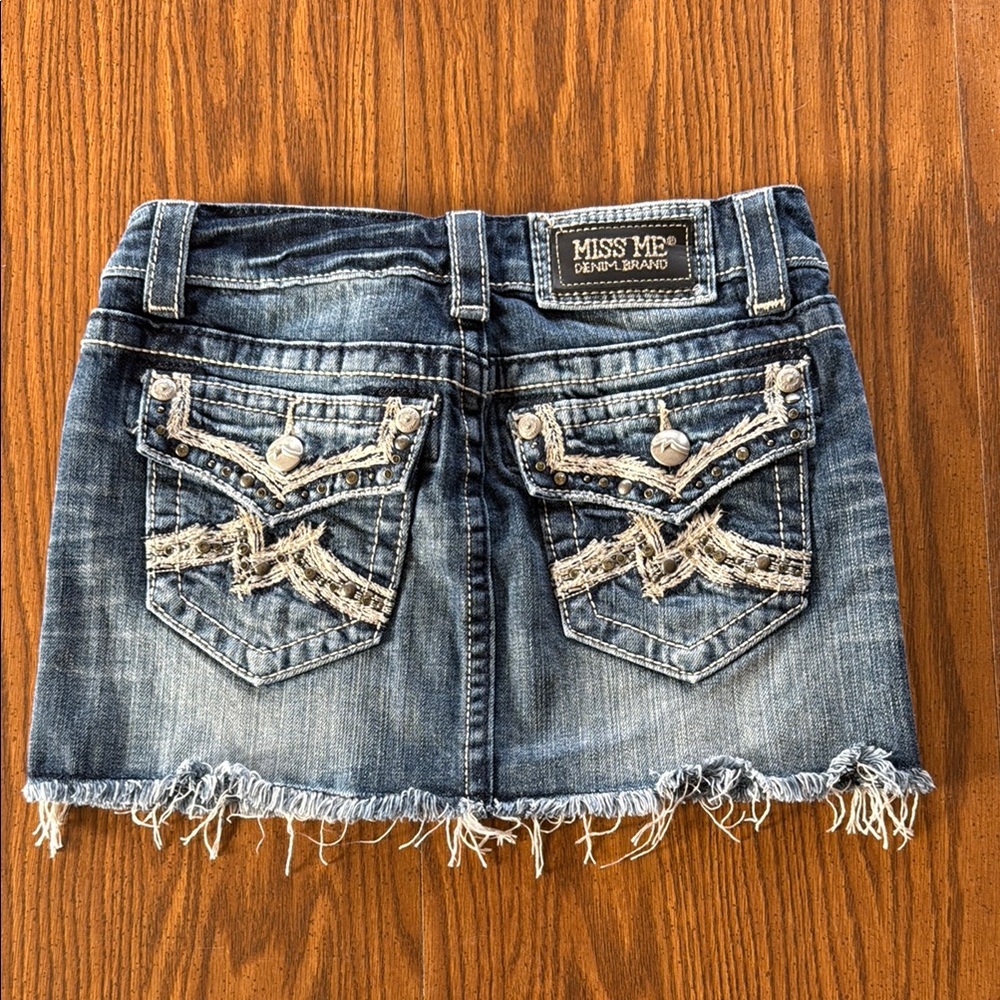Miss Me Denim Mini Skirt with Embellished Pockets